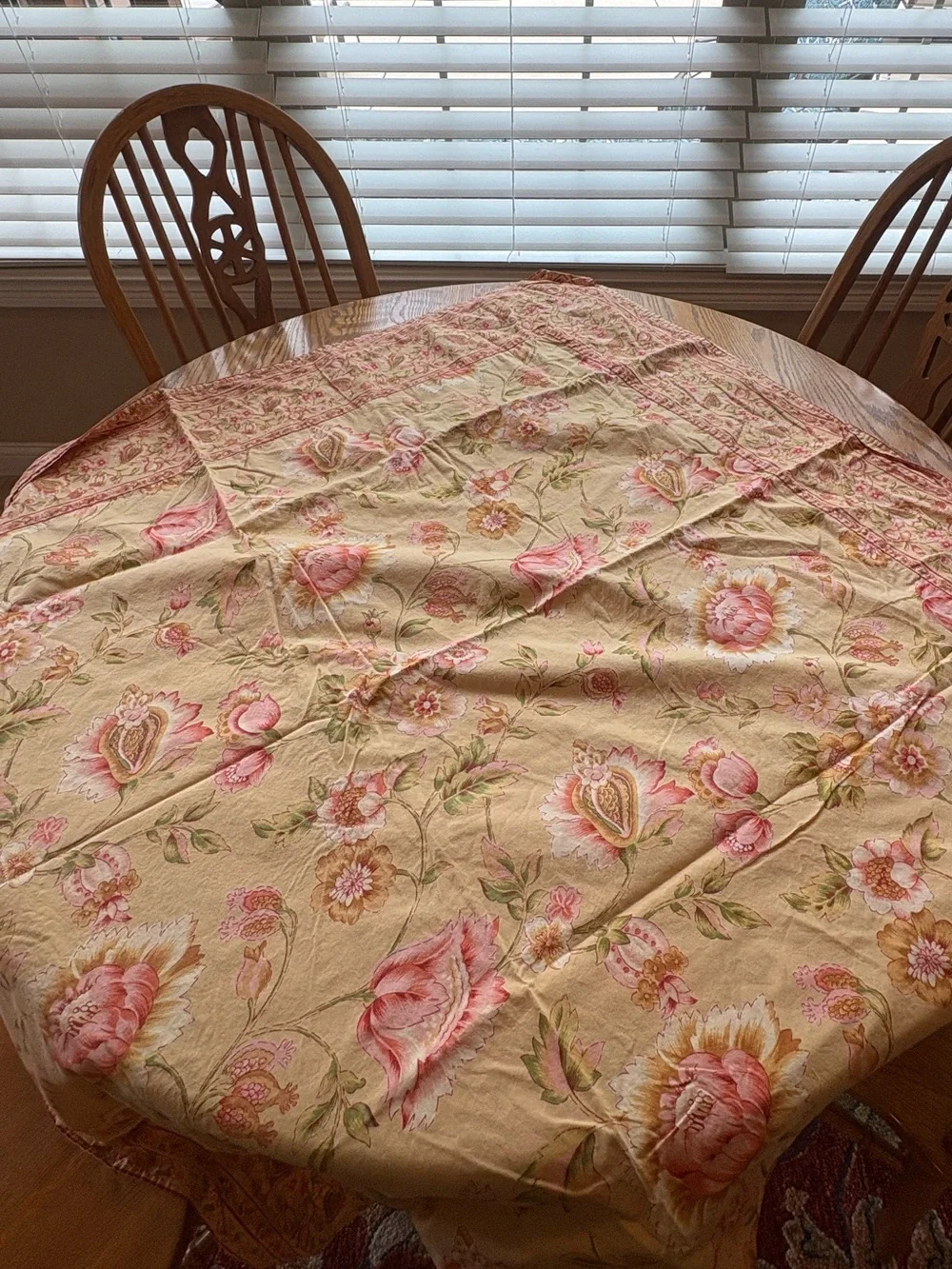 April Cornell Cotton Tablecloth Cottagecore Yellow Pink Flowers Rectangle